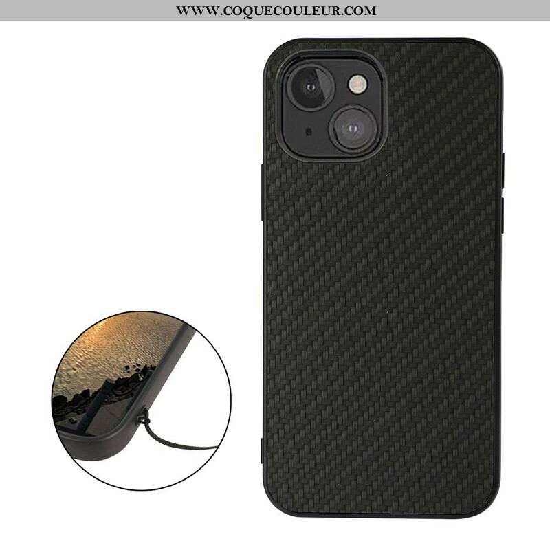 Coque iPhone 13 Mini Effet Cuir Texture Fibre Carbone