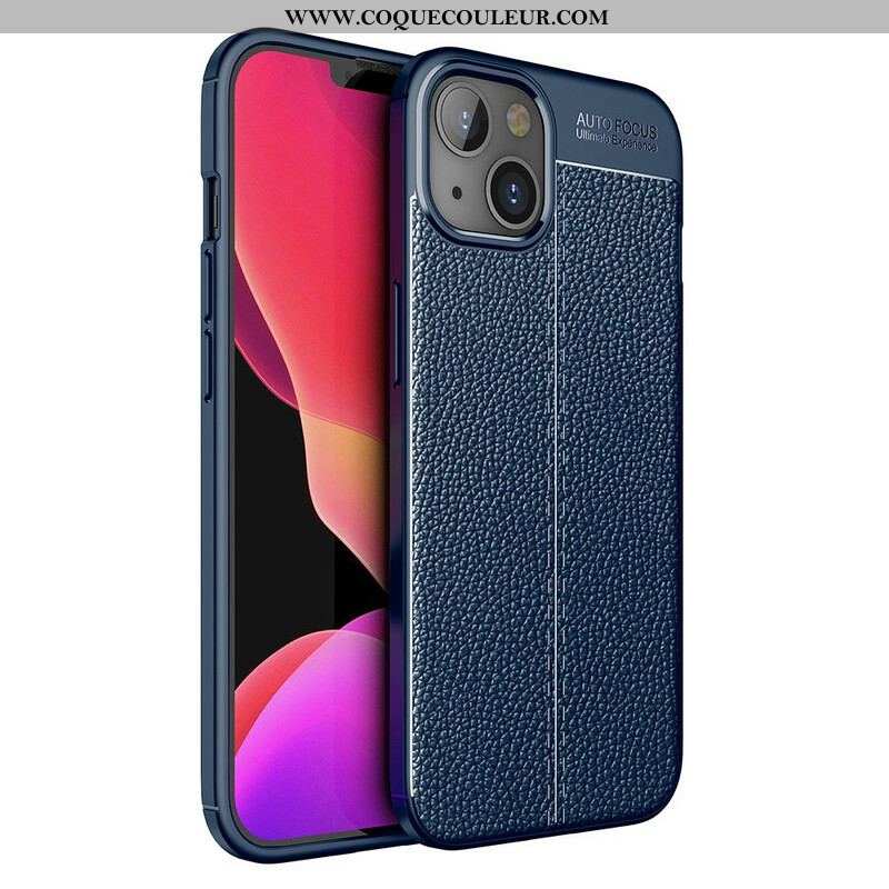 Coque iPhone 13 Mini Effet Cuir Litchi Double Line