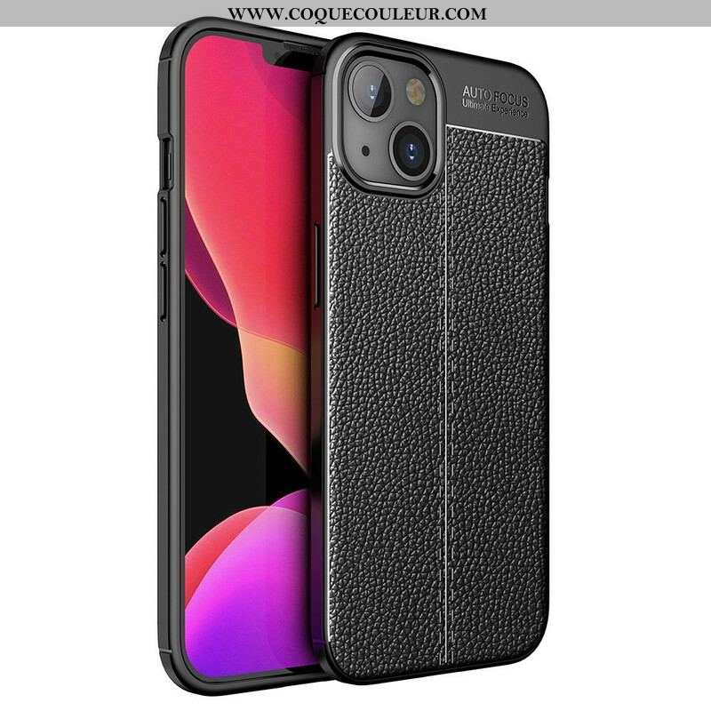 Coque iPhone 13 Mini Effet Cuir Litchi Double Line