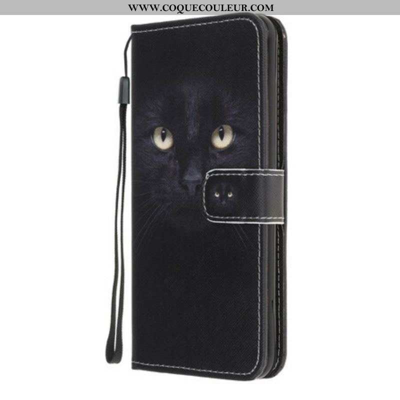 Housse iPhone 13 Mini Yeux de Chat Noir à Lanière