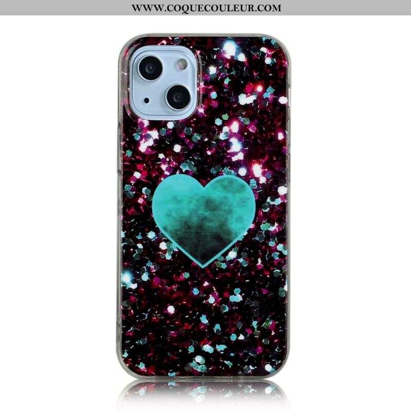 Coque iPhone 13 Mini Marbre Paillettes