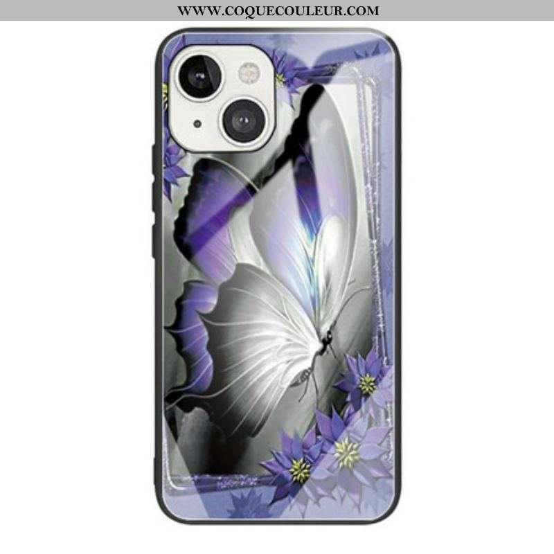 Coque iPhone 13 Mini Verre Trempé Papillon Violet