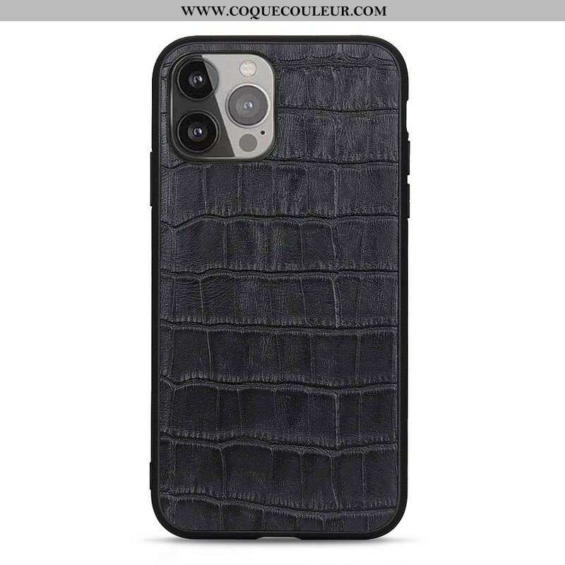 Coque iPhone 13 Pro Max Véritable Cuir Texture Crocodile