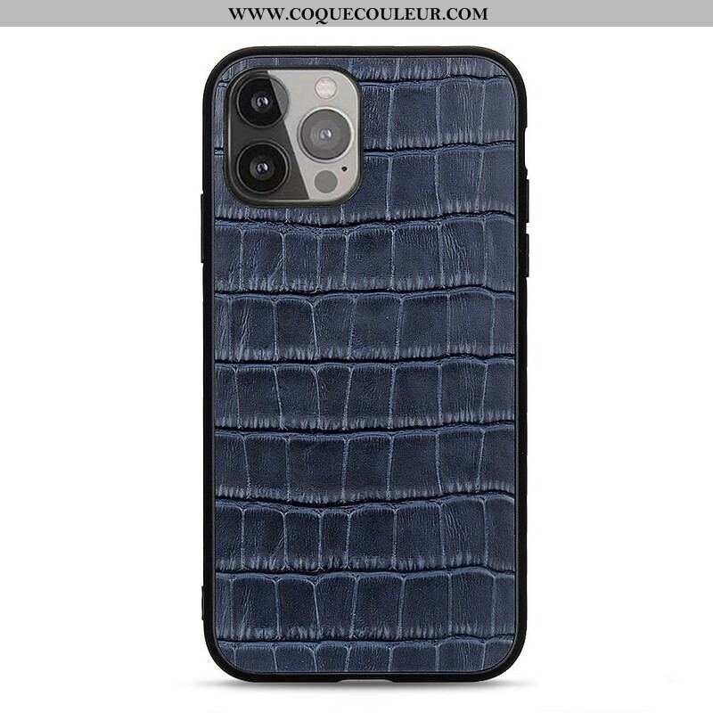 Coque iPhone 13 Pro Max Véritable Cuir Texture Crocodile