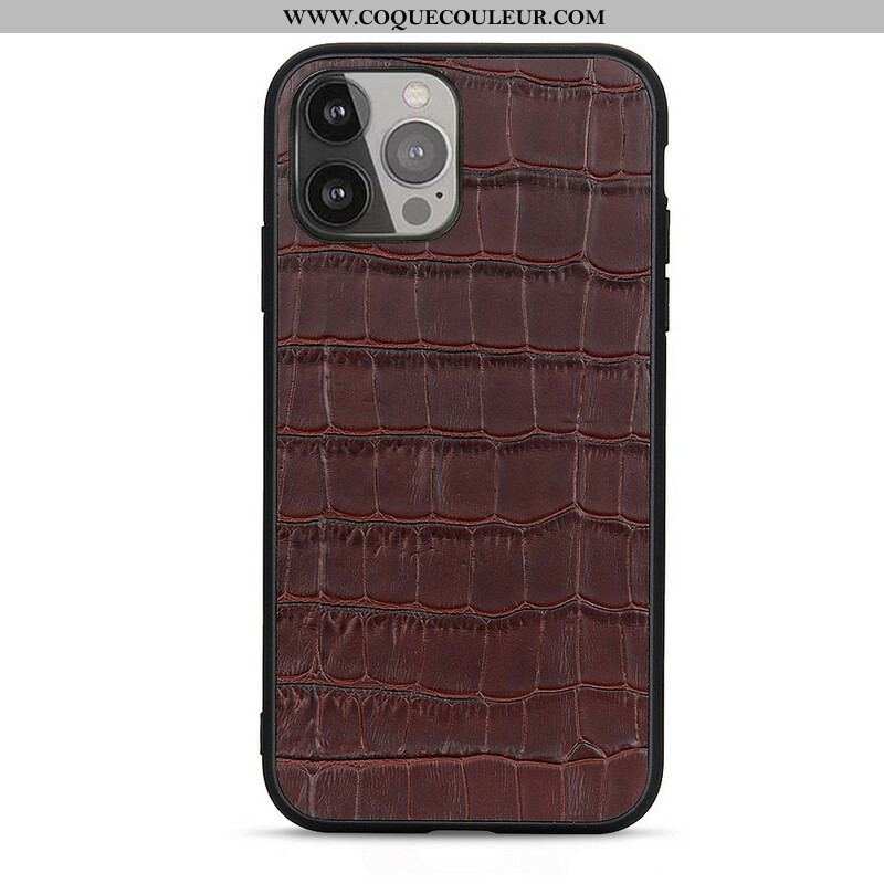 Coque iPhone 13 Pro Max Véritable Cuir Texture Crocodile