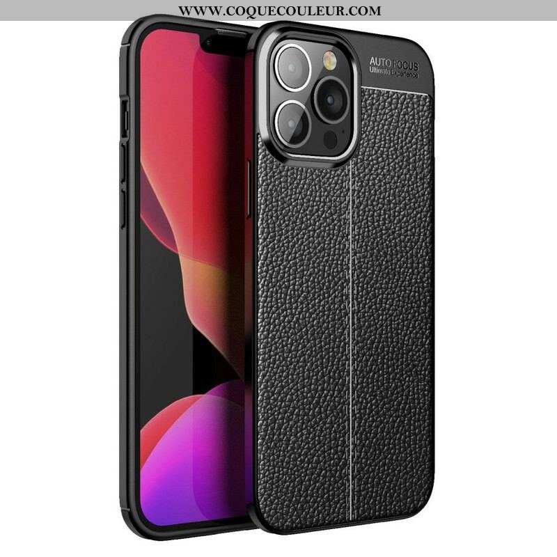 Coque iPhone 13 Pro Max Effet Cuir Litchi Double Line