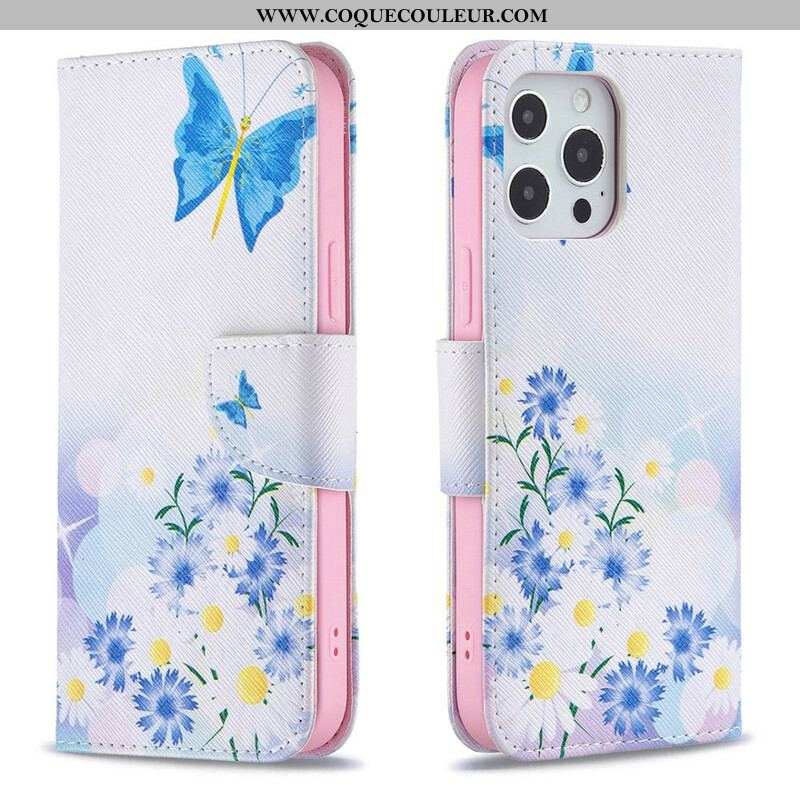 Housse iPhone 13 Pro Max Papillons et Fleurs Peints