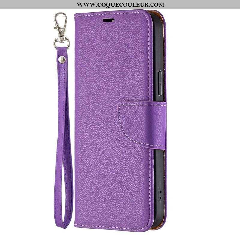 Housse iPhone 13 Pro Max Effet Cuir Litchi Coloré à Lanière