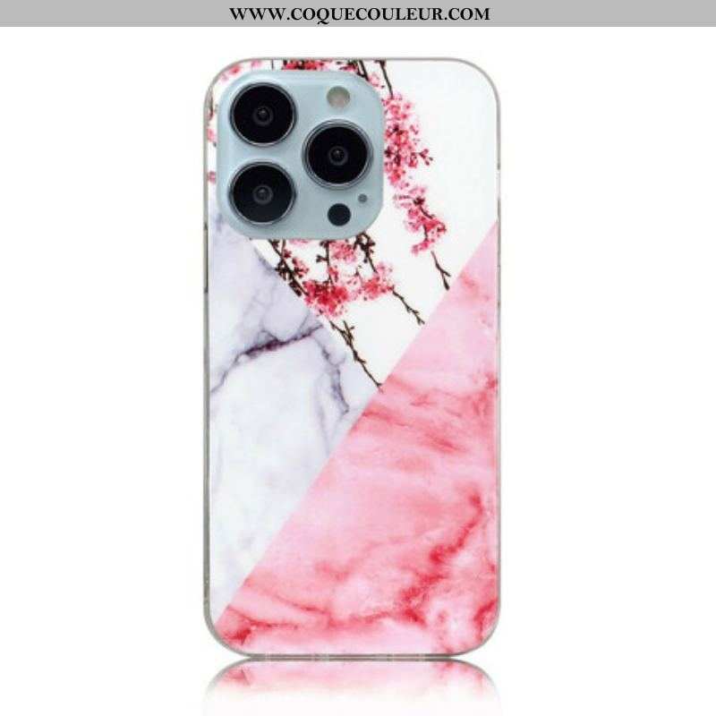 Coque iPhone 13 Pro Max Marbrée Fleurs de Prunier