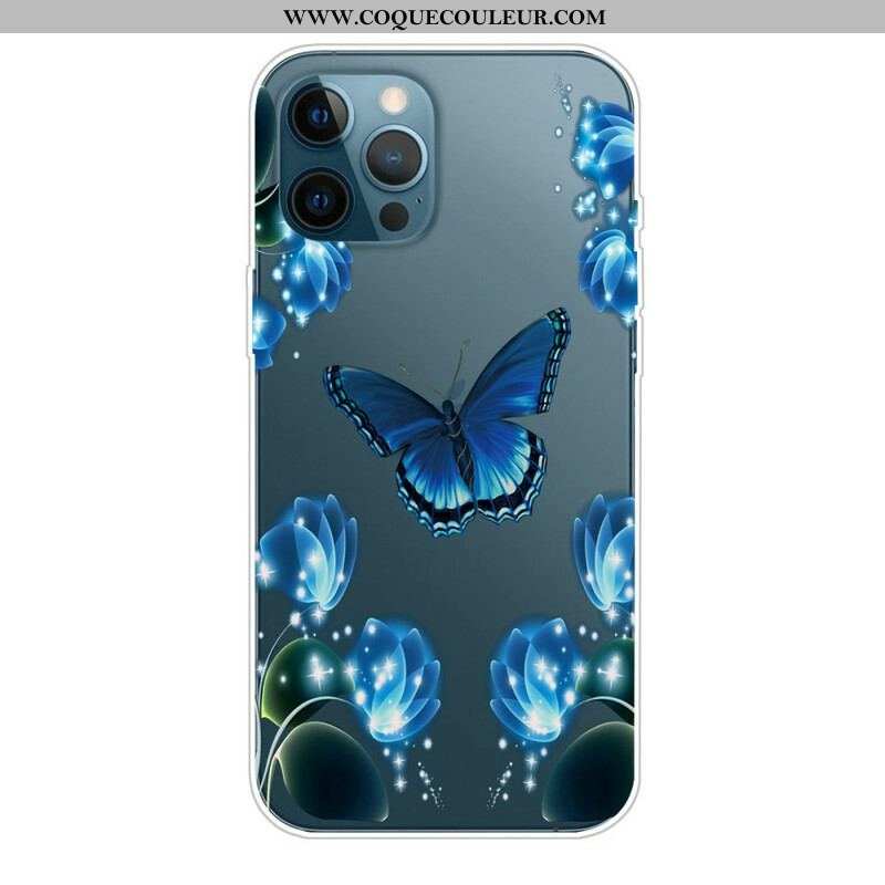Coque iPhone 13 Pro Max Papillons Bleutés