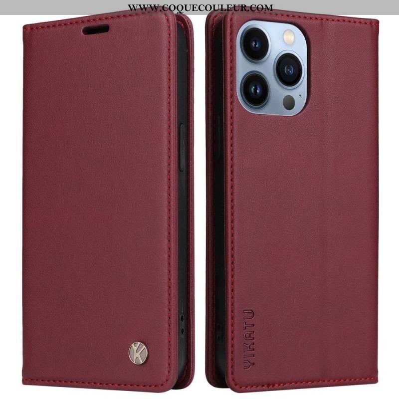 Flip Cover iPhone 13 Pro Style Cuir Rivet YIKATU