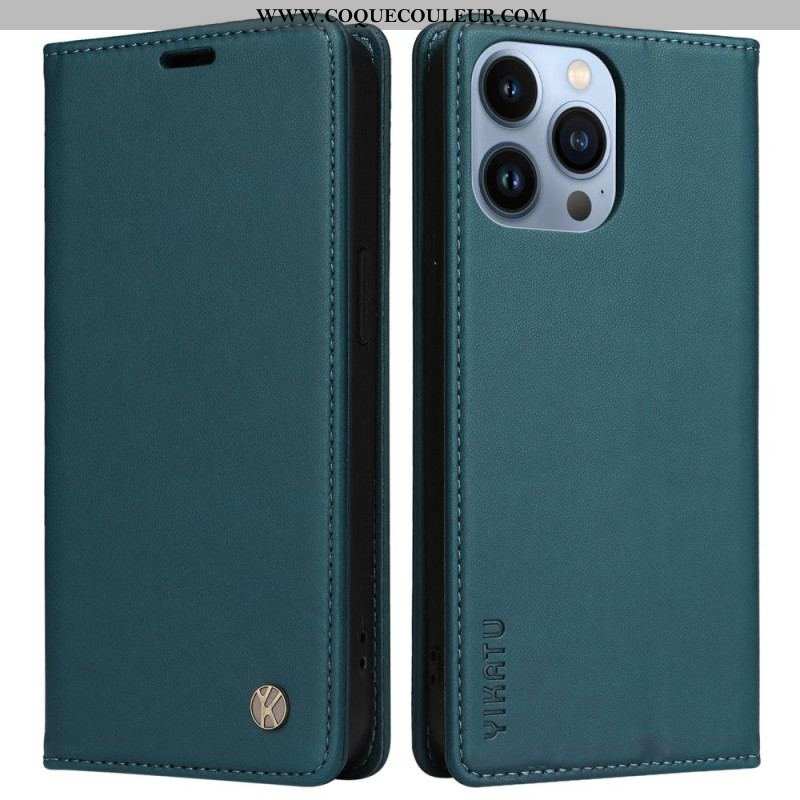 Flip Cover iPhone 13 Pro Style Cuir Rivet YIKATU