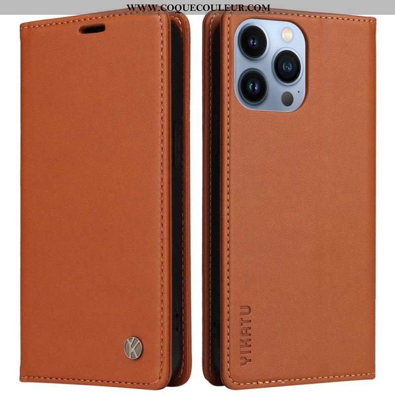 Flip Cover iPhone 13 Pro Style Cuir Rivet YIKATU