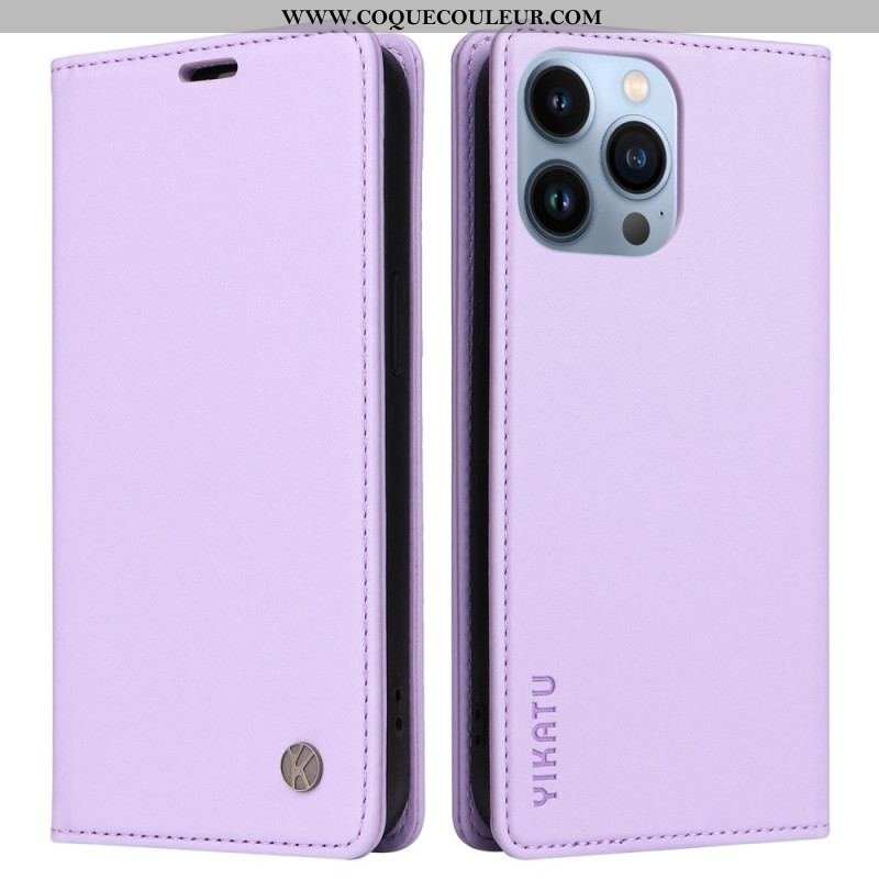 Flip Cover iPhone 13 Pro Style Cuir Rivet YIKATU