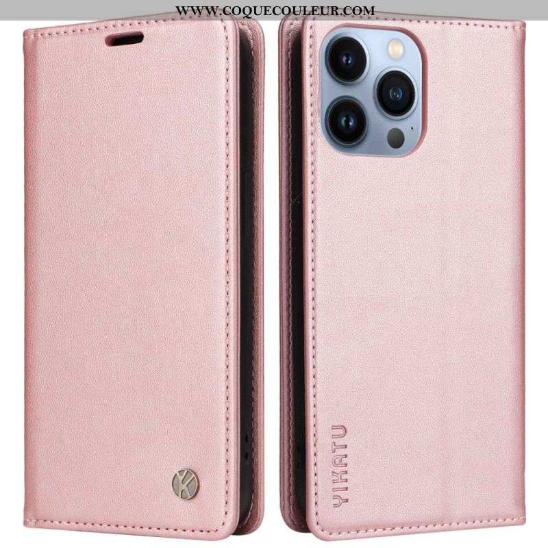 Flip Cover iPhone 13 Pro Style Cuir Rivet YIKATU