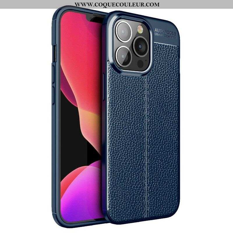 Coque iPhone 13 Pro Effet Cuir Litchi Double Line