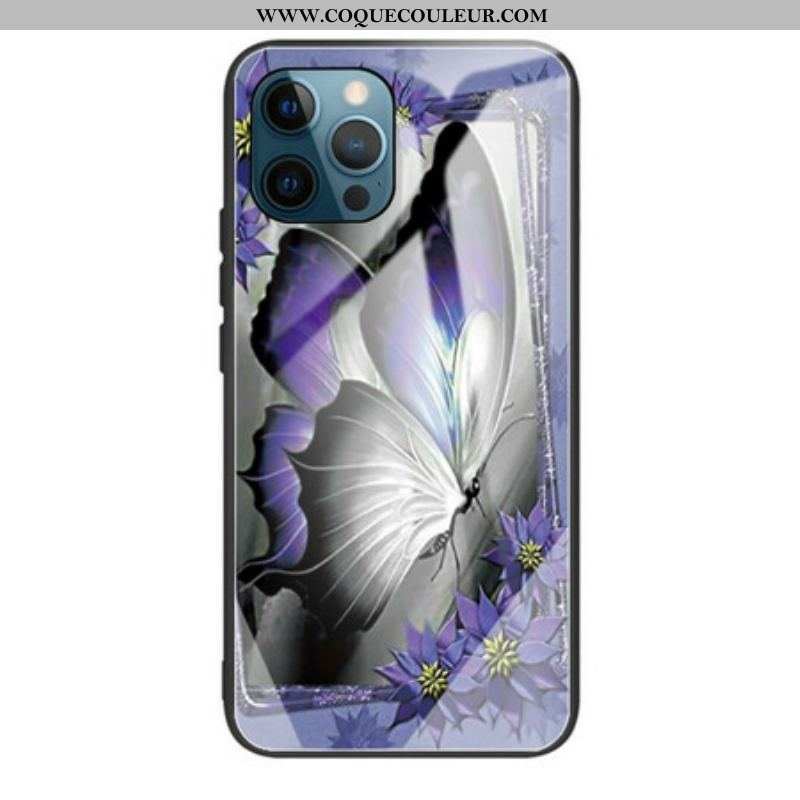 Coque iPhone 13 Pro Verre Trempé Papillon Violet