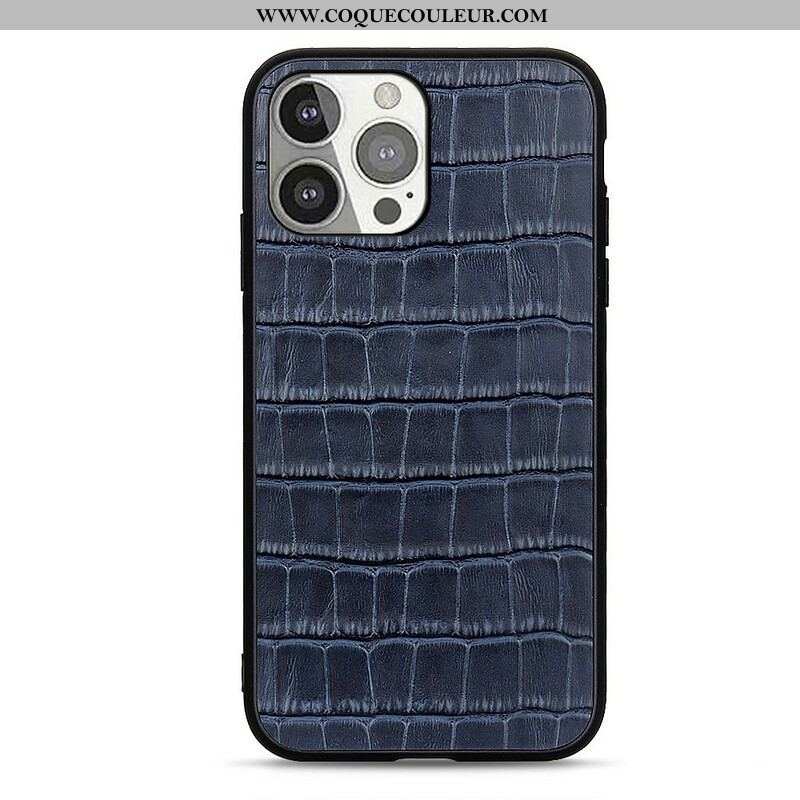 Coque iPhone 13 Pro Véritable Cuir Texture Crocodile