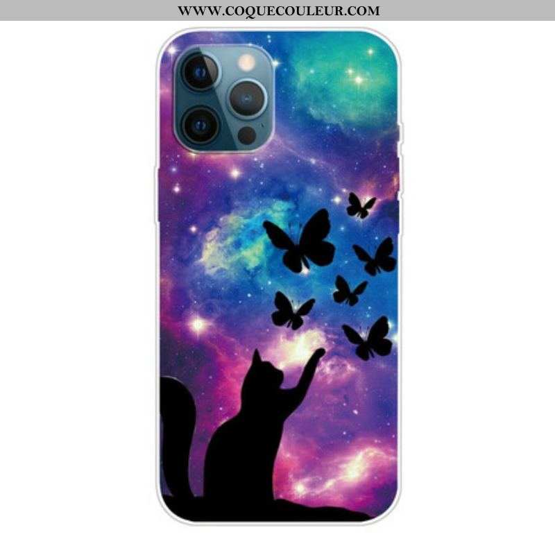 Coque iPhone 13 Pro Chat et Papillons Dans l'Espace