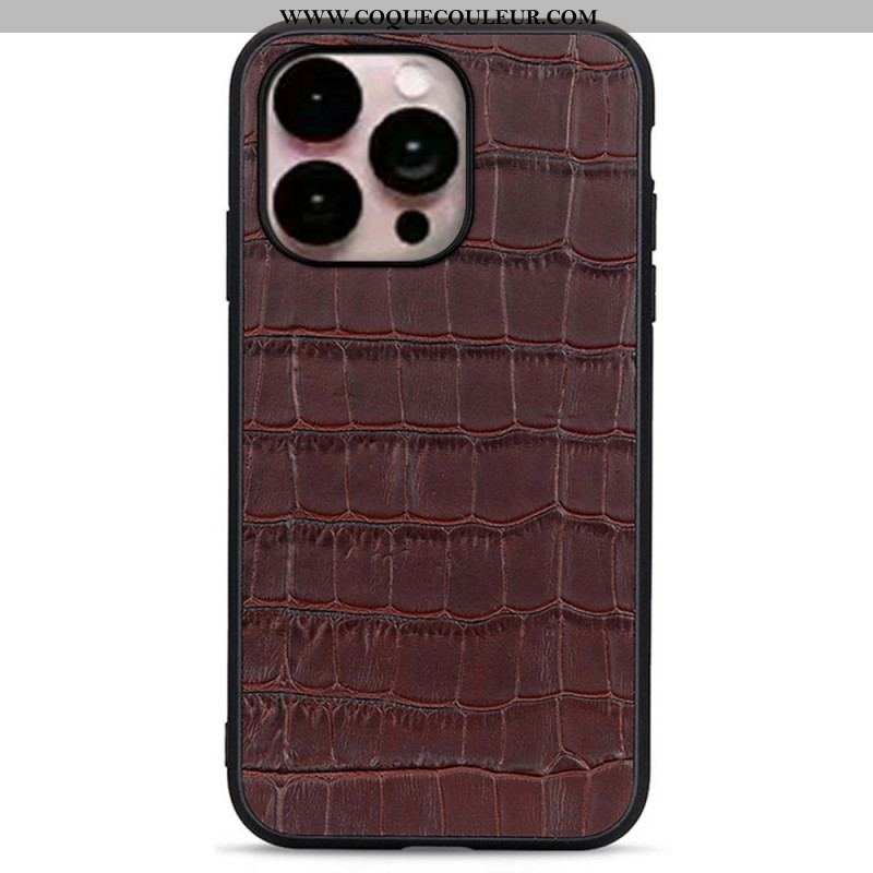 Coque iPhone 14 Pro Max Véritable Cuir Style Crocodile