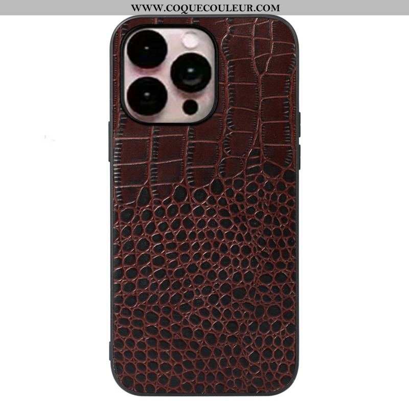 Coque iPhone 14 Pro Max Cuir Véritable Texture Crocodile