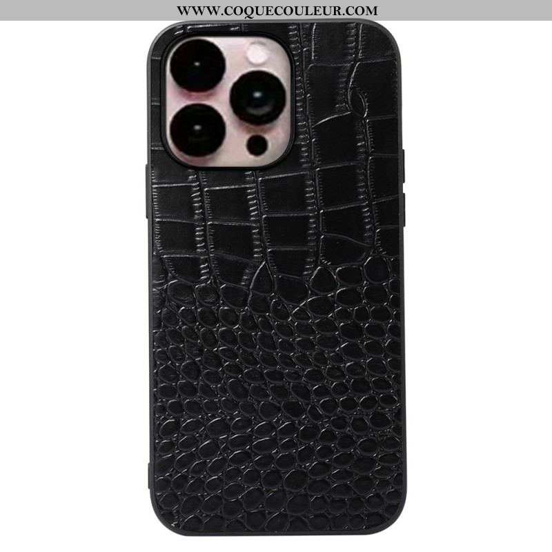 Coque iPhone 14 Pro Max Cuir Véritable Texture Crocodile