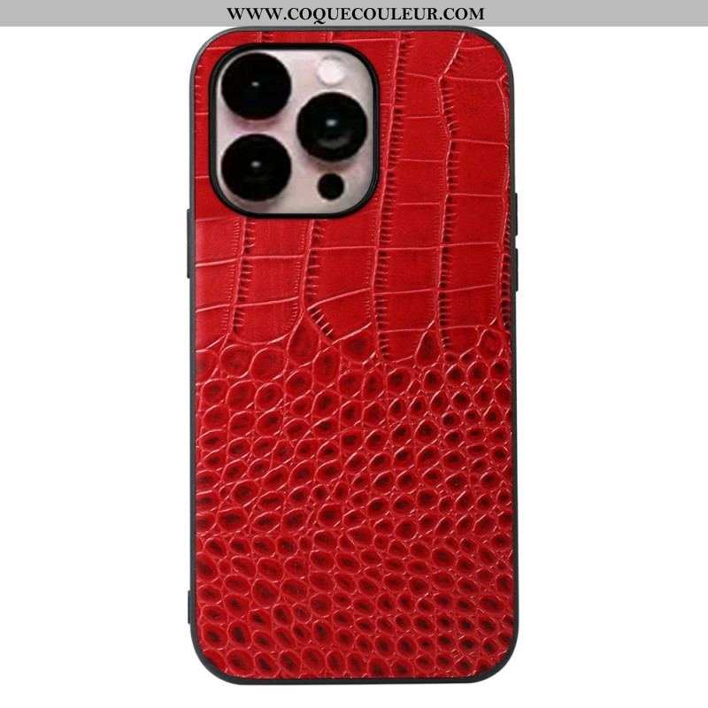 Coque iPhone 14 Pro Max Cuir Véritable Texture Crocodile