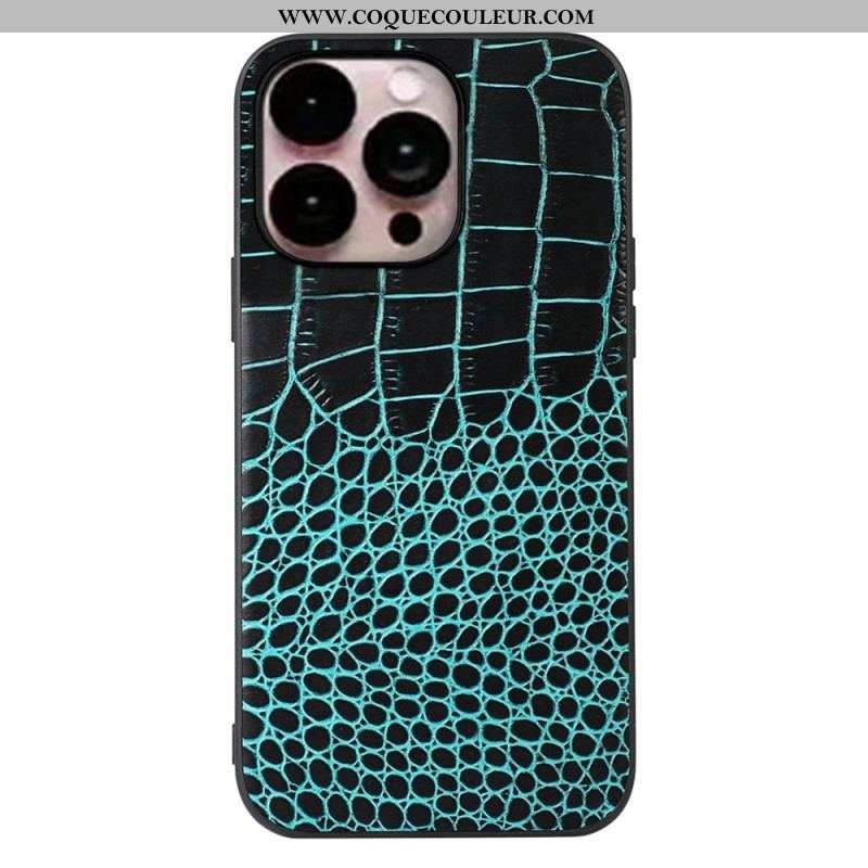 Coque iPhone 14 Pro Max Cuir Véritable Texture Crocodile