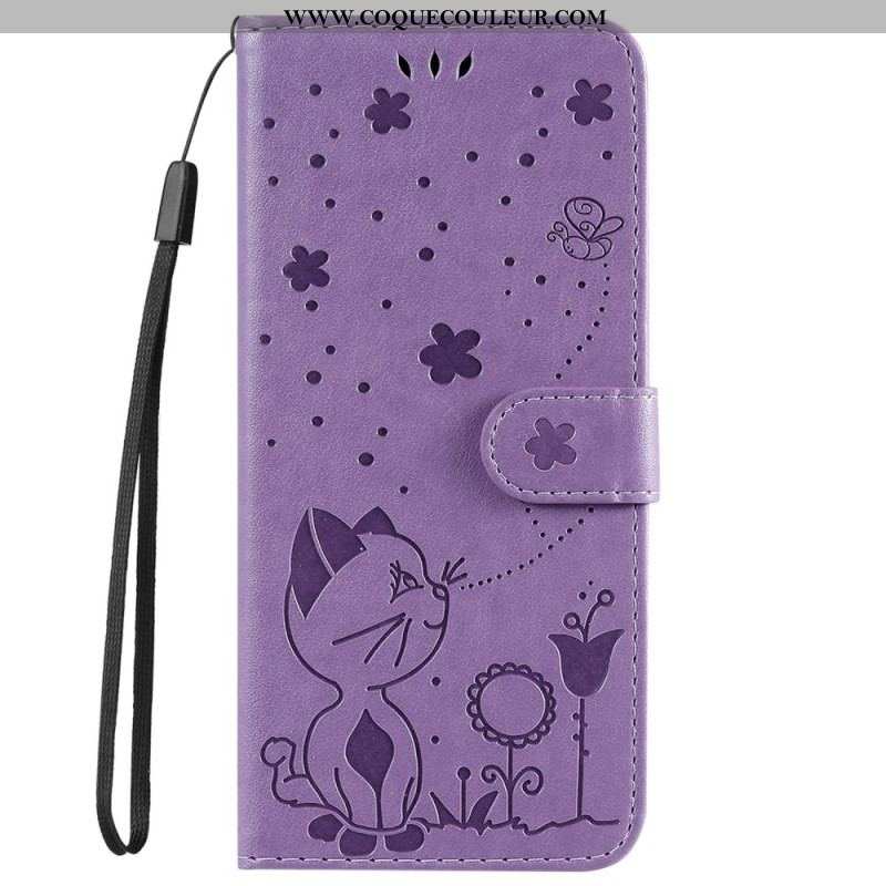 Housse iPhone 14 Pro Max Chat et Abeilles à Lanière