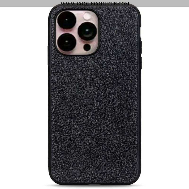 Coque iPhone 14 Pro Max Véritable Cuir Litchi