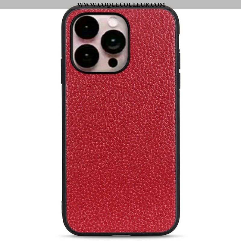 Coque iPhone 14 Pro Max Véritable Cuir Litchi