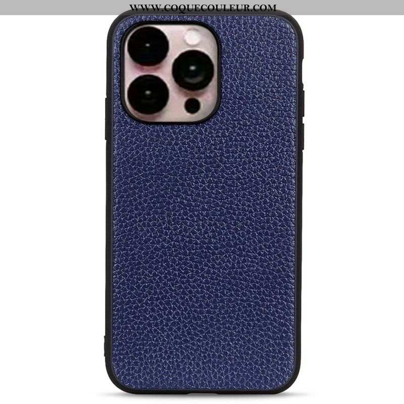 Coque iPhone 14 Pro Max Véritable Cuir Litchi