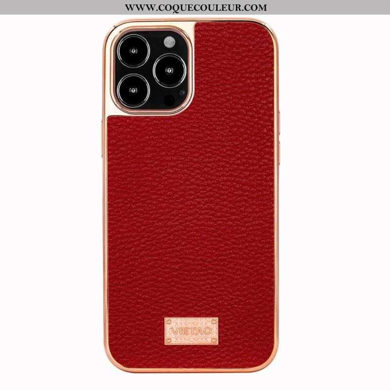 Coque iPhone 14 Pro Max Simili Cuir Litchi VIETAO