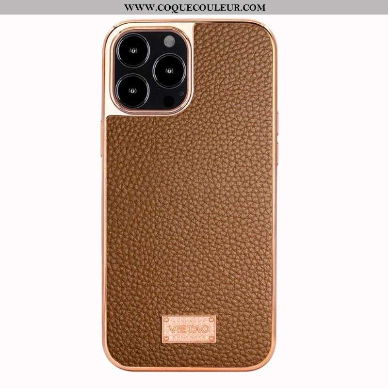 Coque iPhone 14 Pro Max Simili Cuir Litchi VIETAO