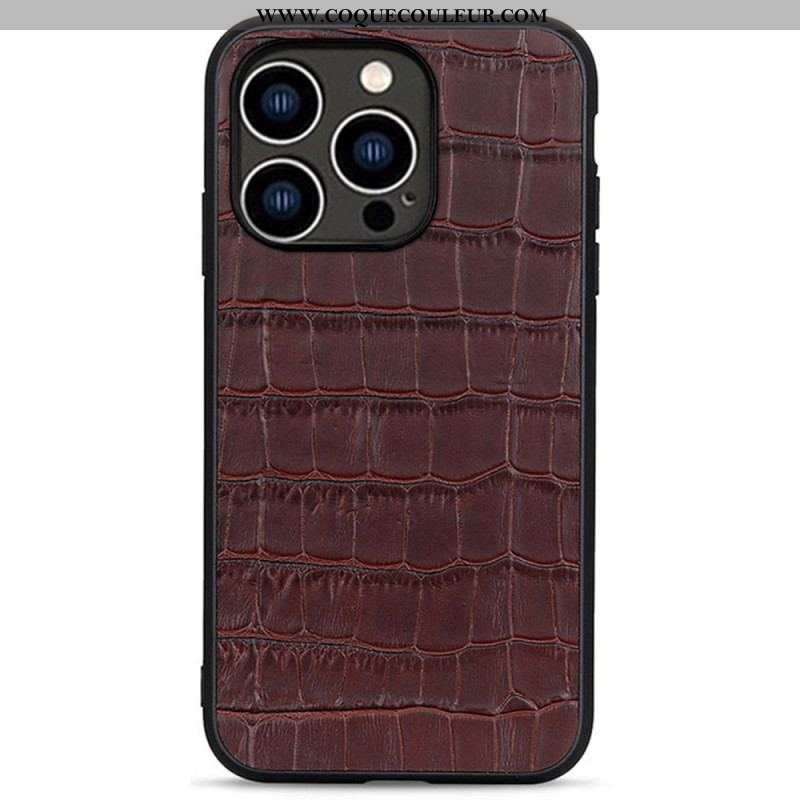 Coque iPhone 14 Pro Véritable Cuir Texture Crocodile