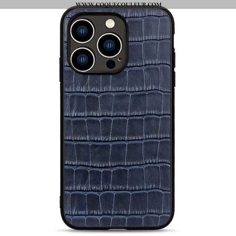 Coque iPhone 14 Pro Véritable Cuir Texture Crocodile