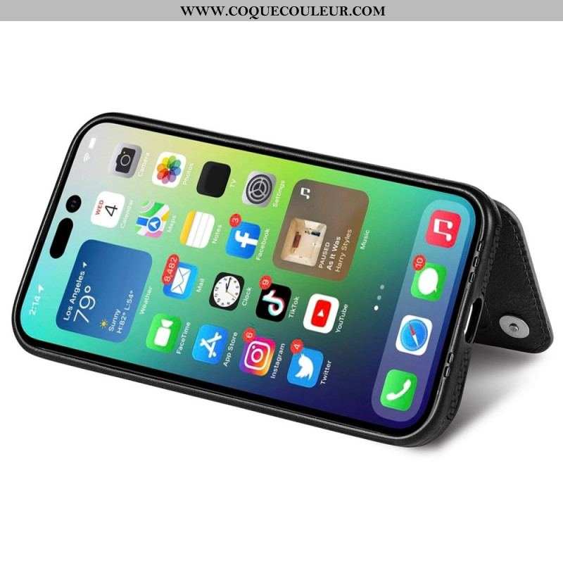 Coque iPhone 14 Pro Fibre Carbone Portefeuille et Support