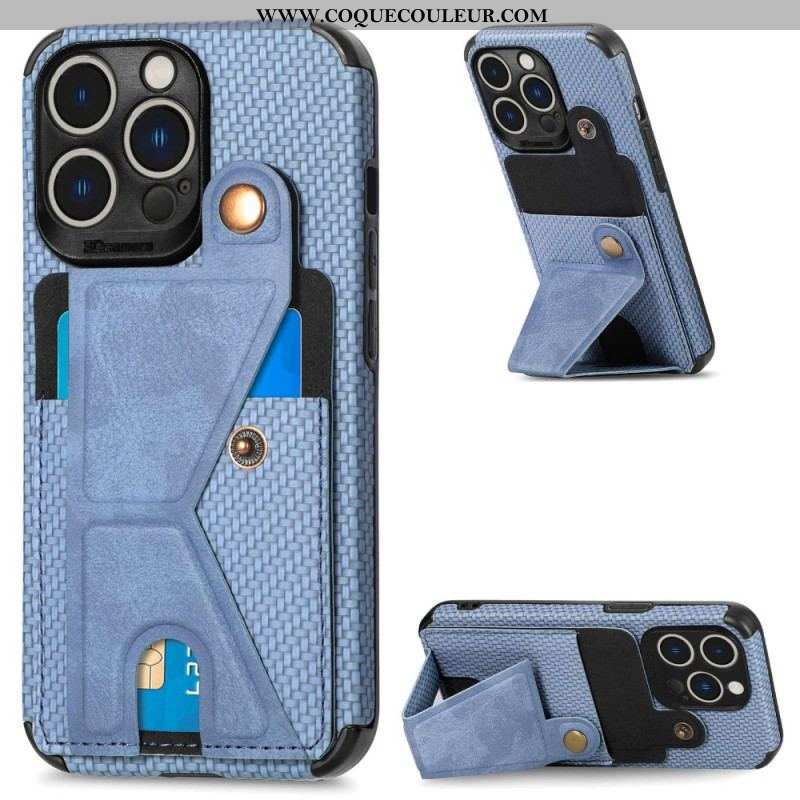 Coque iPhone 14 Pro Fibre Carbone Porte-Cartes Support