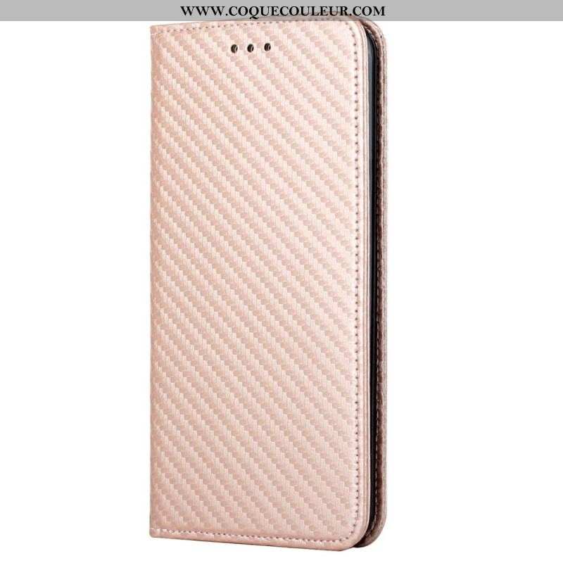 Flip Cover iPhone 14 Pro Style Fibre Carbone à Lanière