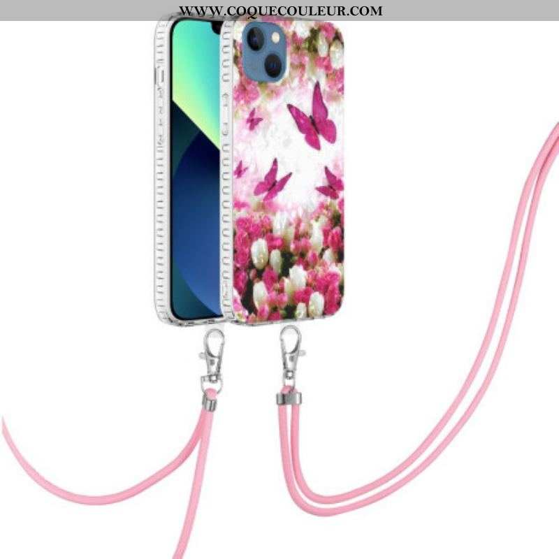 Coque iPhone 14 à Cordon Papillons Stylés