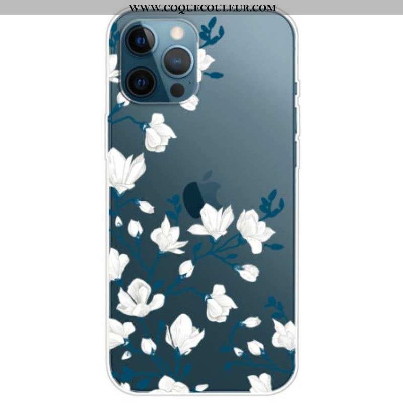 Coque iPhone 14 Pro Transparente Fleurs Blanches