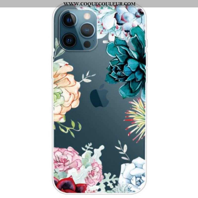Coque iPhone 14 Pro Transparente Fleurs Aquarelle