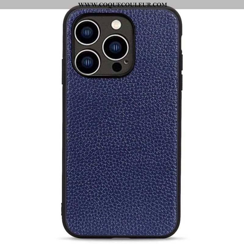 Coque iPhone 14 Pro Véritable Cuir Litchi