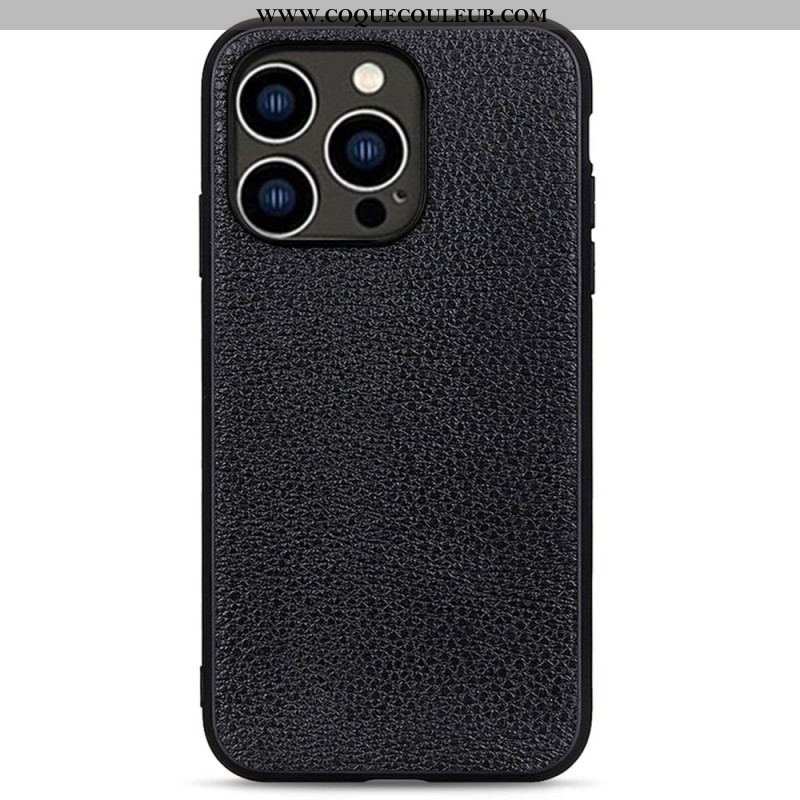 Coque iPhone 14 Pro Véritable Cuir Litchi