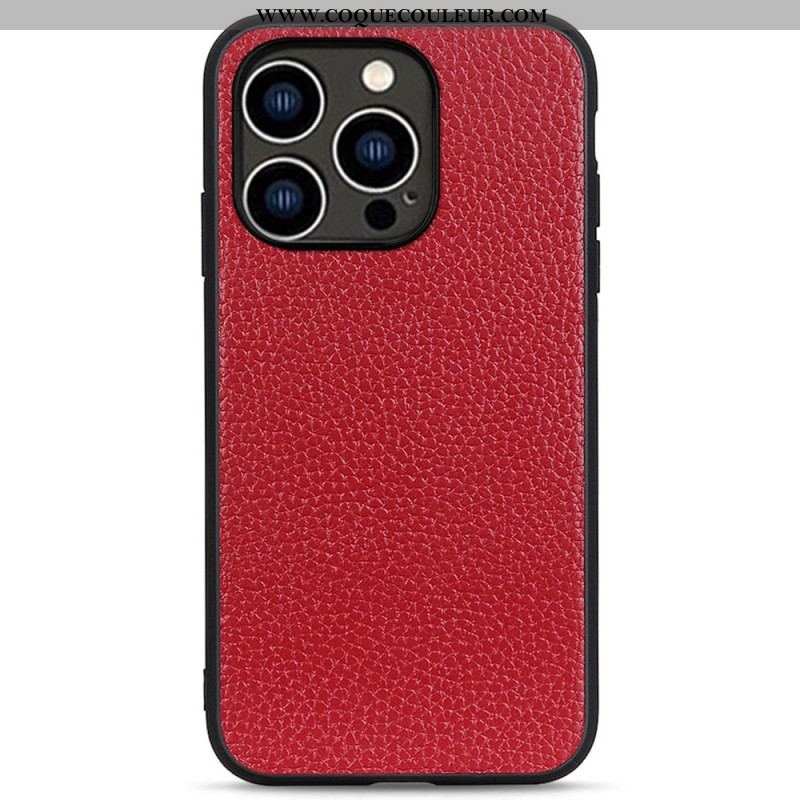 Coque iPhone 14 Pro Véritable Cuir Litchi