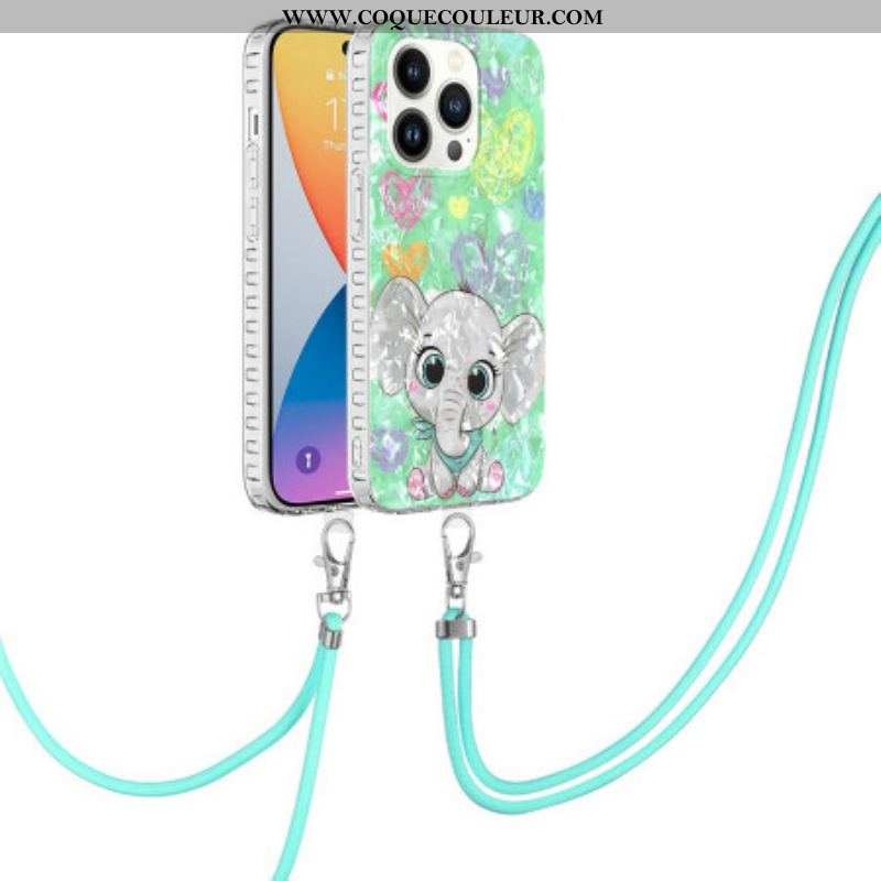 Coque iPhone 14 Pro à Cordon Éléphant Stylé