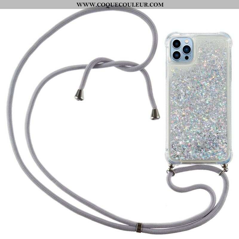 Coque iPhone 14 Pro à Cordon Paillettes Design