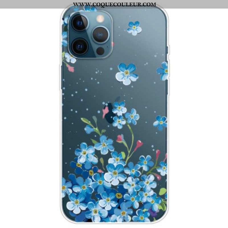 Coque iPhone 14 Pro Transparente Fleurs Bleues