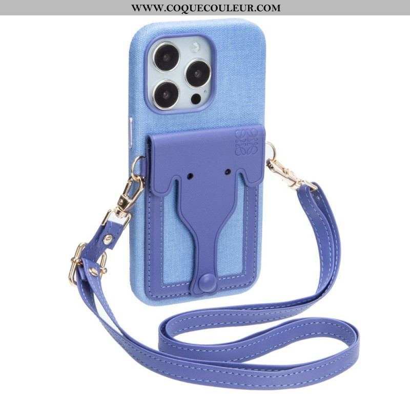 Coque iPhone 14 Porte-Carte Éléphant avec Lanière