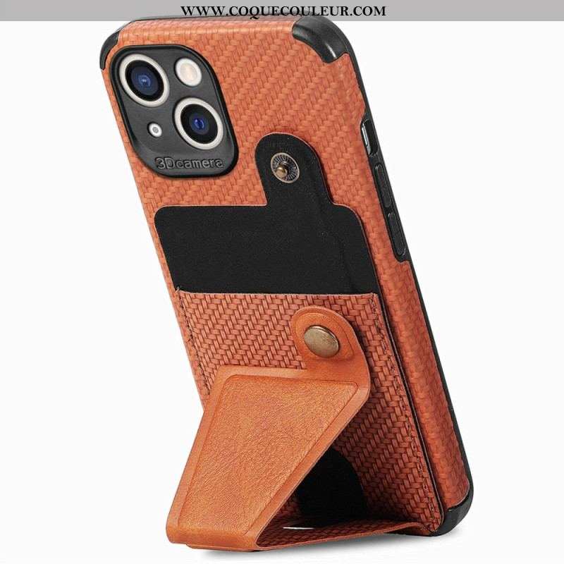 Coque iPhone 14 Fibre Carbone Porte-Cartes Support